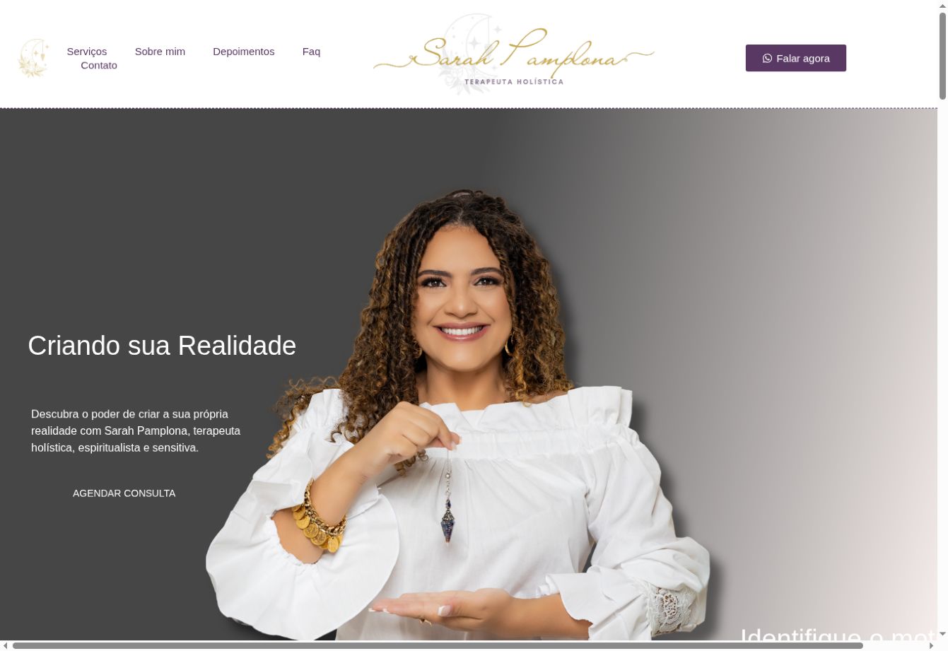 Captura da página inicial de Sarah Pamplona